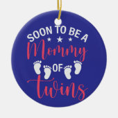 Blue Ceramic Soon to be Twin Mommy  Keramisch Ornament (Voorkant)