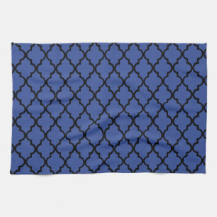 Blue Cerulean & Black Maroccan Trellis Quatrefoil Theedoek