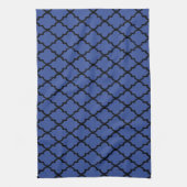 Blue Cerulean & Black Maroccan Trellis Quatrefoil Theedoek (Verticaal)