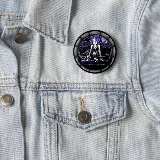 "Blue Chained" Gothic Fairy Art Pinback Button (In situ)