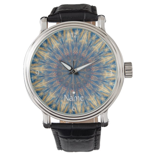Blue Chakra Kaleidoscope Thunder_Cove Horloge (Voorkant)