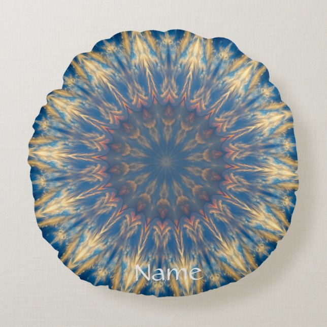 Blue Chakra Kaleidoscope Thunder_Cove Rond Kussen (Voorkant)