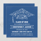 Blue Chalkboard Afstuderen Invitation with Photo Kaart (Voorkant / Achterkant)