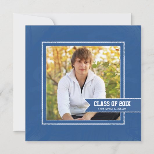 Blue Chalkboard Afstuderen Invitation with Photo Kaart (Achterkant)