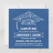 Blue Chalkboard Afstuderen Invitation with Photo Kaart (Voorkant)