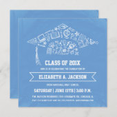 Blue Chalkboard Afstuderen Invitation with Photo Kaart (Voorkant / Achterkant)