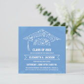 Blue Chalkboard Afstuderen Invitation with Photo Kaart (Staand voorkant)