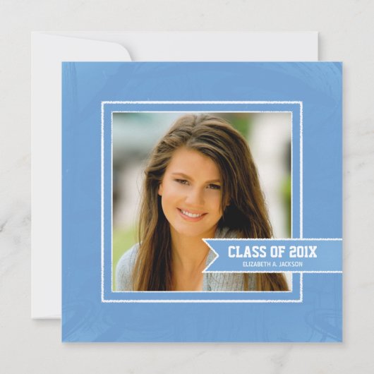 Blue Chalkboard Afstuderen Invitation with Photo Kaart (Achterkant)