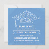 Blue Chalkboard Afstuderen Invitation with Photo Kaart (Voorkant)