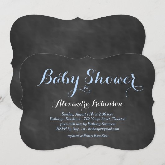 Blue Chalkboard Baby shower Invitation Kaart (Voorkant / Achterkant)