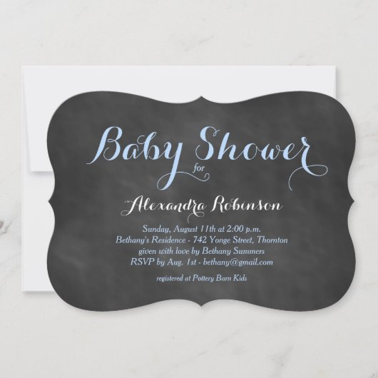 Blue Chalkboard Baby shower Invitation Kaart (Voorkant)