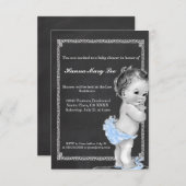 Blue Chalkboard Baby shower Invitation Kaart (Voorkant / Achterkant)