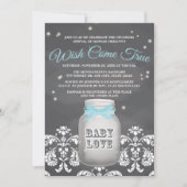 Blue Chalkboard Firefly Mason Jar Baby shower Kaart (Voorkant)