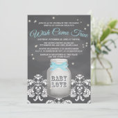 Blue Chalkboard Firefly Mason Jar Baby shower Kaart (Staand voorkant)