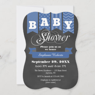 Blue Chalkboard Flag Baby shower Invite Kaart