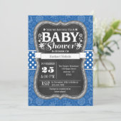 Blue Chalkboard Floral Baby shower Invite Kaart (Staand voorkant)