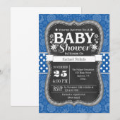 Blue Chalkboard Floral Baby shower Invite Kaart (Voorkant / Achterkant)