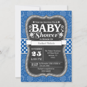 Blue Chalkboard Floral Baby shower Invite Kaart