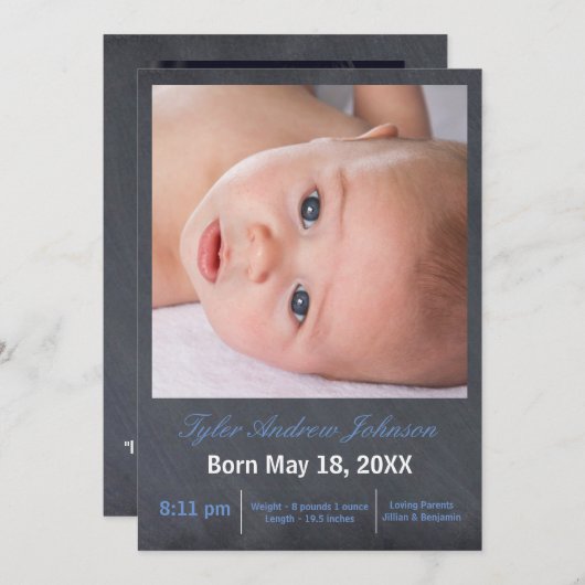 Blue Chalkboard foto - geboorteaankondiging Aankondiging (Voorkant / Achterkant)