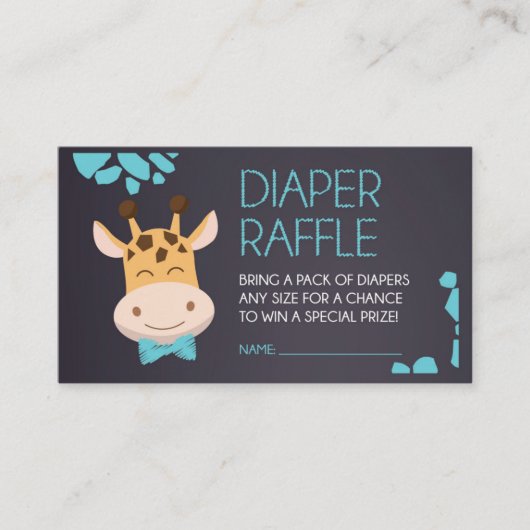 Blue Chalkboard Giraffe Luier Raffle Ticket Informatiekaartje (Voorkant)