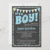 Blue Chalkboard Het is een Baby shower-uitnodiging Kaart (Voorkant)