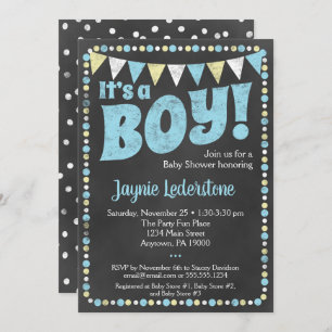 Blue Chalkboard Het is een Baby shower-uitnodiging Kaart