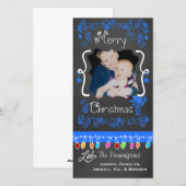 Blue Chalkboard Merry Kerstfeestay-fotokaart Feestdagenkaart (Voorkant / Achterkant)