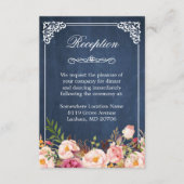 Blue Chalkboard Rustic Floral Wedding Reception Informatiekaartje (Voorkant)