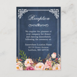 Blue Chalkboard Rustic Floral Wedding Reception Informatiekaartje