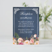 Blue Chalkboard Rustic Floral Wedding Reception Informatiekaartje (Staand voorkant)