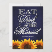 Blue Chalkboard Sunflower Wedding Invitting Kaart (Voorkant)