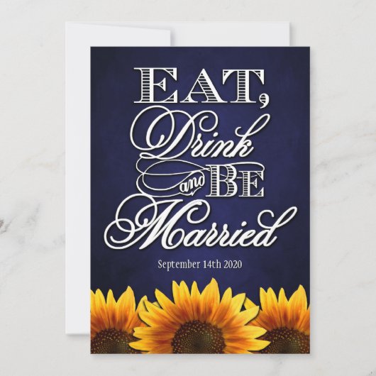 Blue Chalkboard Sunflower Wedding Invitting Kaart (Voorkant)