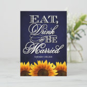 Blue Chalkboard Sunflower Wedding Invitting Kaart (Staand voorkant)