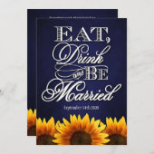 Blue Chalkboard Sunflower Wedding Invitting Kaart (Voorkant / Achterkant)