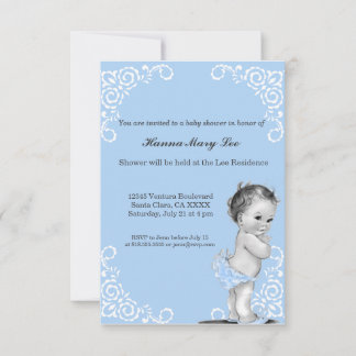 Blue Chalkboard Vintage Baby shower Uitnodiging