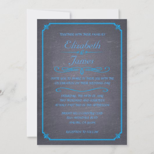 Blue  Chalkboard Wedding Invitations Kaart (Voorkant)