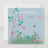 BLUE CHALKBOARD WOODLAND BUG BUTTERFLIES BIRTHDAY KAART (Voorkant)