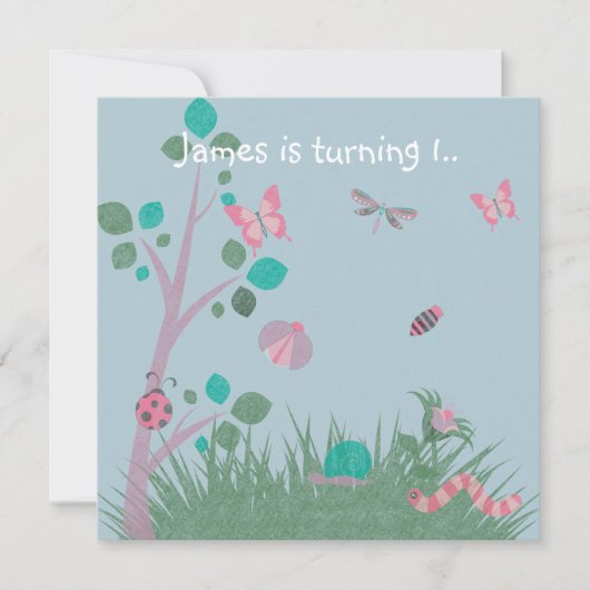 BLUE CHALKBOARD WOODLAND BUG BUTTERFLIES BIRTHDAY KAART (Voorkant)