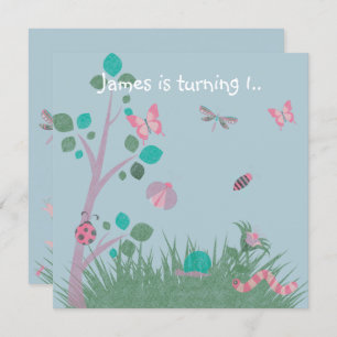 BLUE CHALKBOARD WOODLAND BUG BUTTERFLIES BIRTHDAY KAART