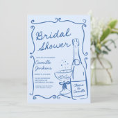 Blue Champagne Brunch Vrijgezellenfeest Uitnodigen Kaart (Staand voorkant)