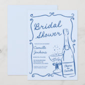 Blue Champagne Brunch Vrijgezellenfeest Uitnodigen Kaart (Voorkant / Achterkant)