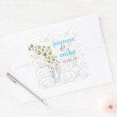 Blue Champagne Cheers & Gold Hearts Chic Wedding Vierkante Sticker (Envelop)