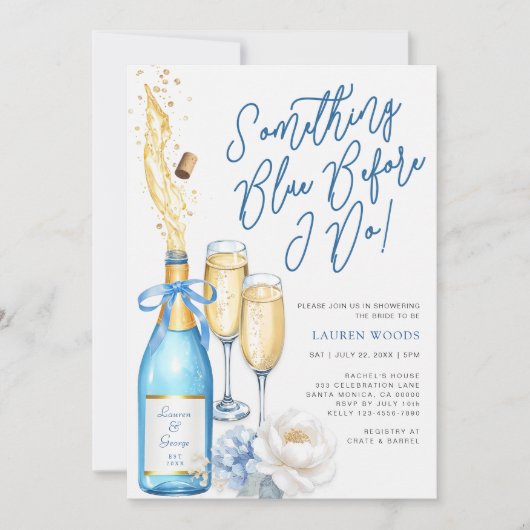 Blue Champagne Vrijgezellenfeest Something Blue Kaart (Voorkant)