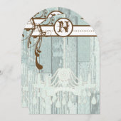 Blue Chandelier Barn Wood Wedding Invitations Kaart (Voorkant / Achterkant)