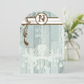 Blue Chandelier Barn Wood Wedding Invitations Kaart (Staand voorkant)