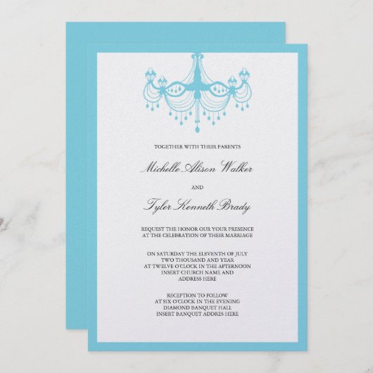 Blue Chandelier Invitation Kaart (Voorkant / Achterkant)