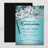 Blue Chandelier Masquerade Quinceanera Invite Kaart (Voorkant / Achterkant)