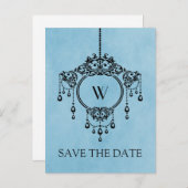 Blue  Chandelier Save the Date Briefkaart (Voorkant / Achterkant)