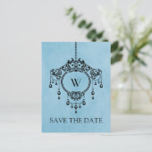 Blue  Chandelier Save the Date Briefkaart (Staand voorkant)