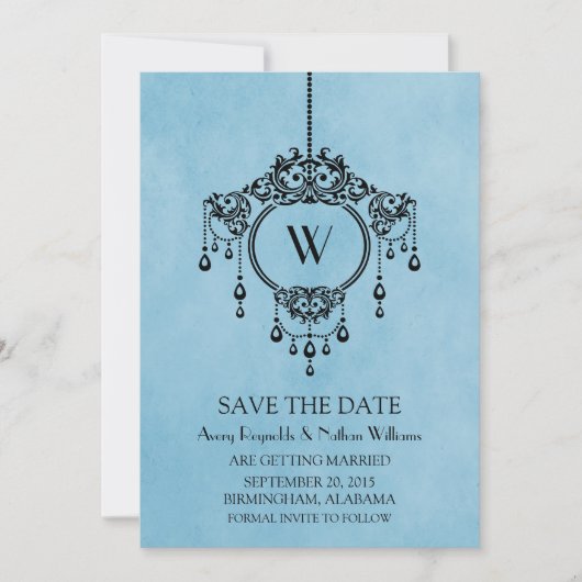Blue  Chandelier Save the Date Invite Kaart (Voorkant)